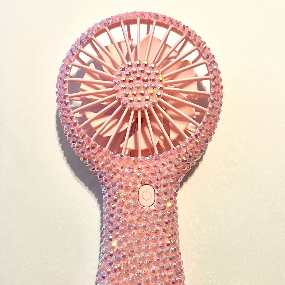Pink bling handheld fan, bedazzled fan, rechargeable fan